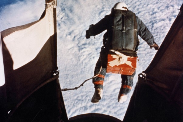 Joseph Kittinger's record-breaking skydive from 102,800 feet (31,300 m). (Photo by US Air Force)