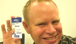 Steven Slater poses with his JetBlue ID card.
