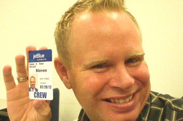 Steven Slater poses with his JetBlue ID card.