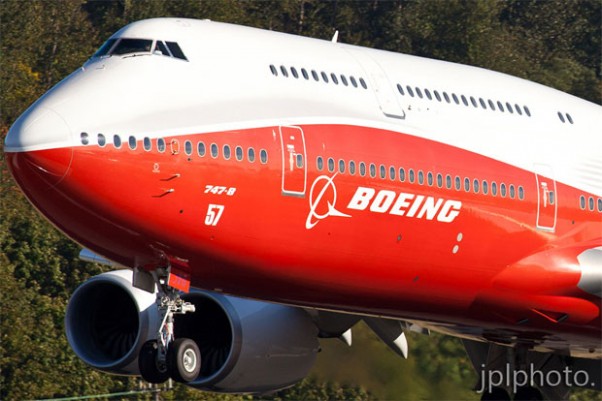 Boeing 747-8 Intercontinental taking off on a test flight