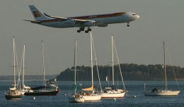 Photo of the Day: An Iberia Airbus A340-300 floats over some sailboats in the Harbor on final approach to Boston Logan International Airport