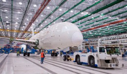 The first South Carolina-built 787 moves to Final Assembly Position 3 early in the morning of Dec. 18, shortly after achieving weight on wheels for the first time