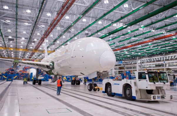 The first South Carolina-built 787 moves to Final Assembly Position 3 early in the morning of Dec. 18, shortly after achieving weight on wheels for the first time