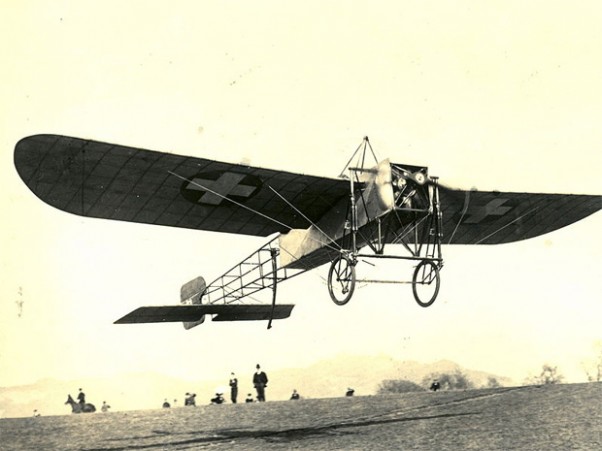 Bleriot XI begins a flight over the Alps circa 1913.