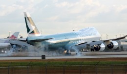 Cathay Pacific Cargo's Boeing 747-8 Freighter (B-LJA) "Hong Kong Trader" touches down in Miami.