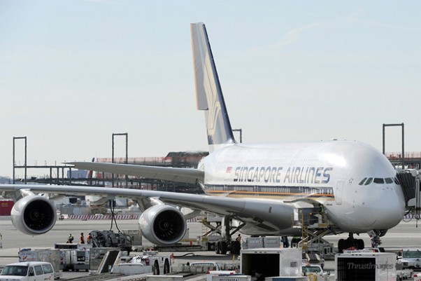 Singapore Airlines Airbus A380 9V-SKK parked at JFK Airport in New York