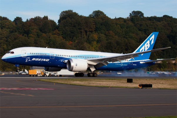 Dream Tour 787 N787BX seen landing at Boeing Field shortly after its repaint into full Boeing house colors