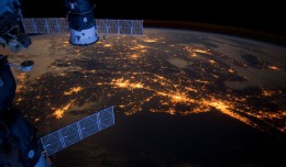 Photo of the Day: In this nighttime photo from the International Space Station, Long Island and the New York City area are visible in the lower right, Philadelphia and Pittsburgh are near the center. Parts of two Russian vehicles parked at the orbital outpost are seen in left foreground.