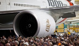 Crowds gathered around the 1,000th Boeing 777 ever built, which will soon be delivered to Emirates A6-EGO