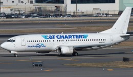 C&T Charters, "Your Bridge to Cuba," charters this SkyKing 737-400 (N916SK), for flights between JFK and Havana. (Photo by John Klos)