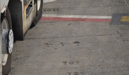 Markings for planes of yesteryear engraved into the ramp at JFK's Terminal 3, formerly known as the Pan Am Worldport.