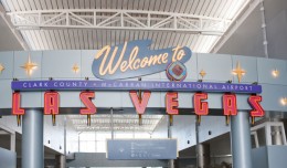 A sign welcomes flyers arriving at McCarran International Airport in Las Vegas