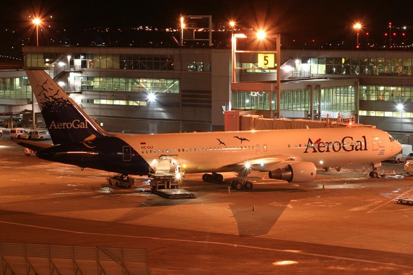 AeroGal's Boeing 767-300ER (HC-CIJ) at JFK's Terminal 4 prior to its late night departure. (Photo by Senga Butts)