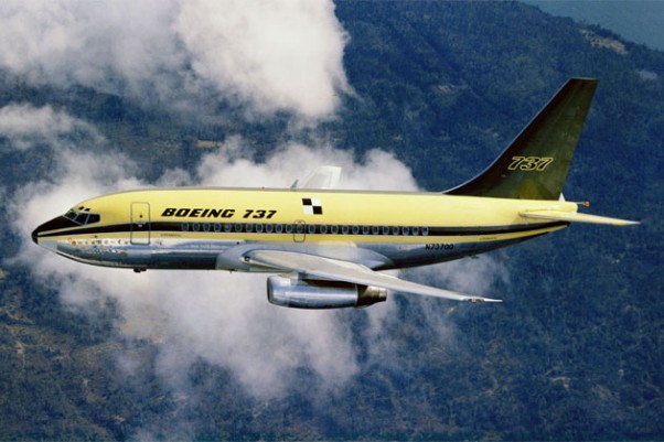 The first Boeing 737-100 (N73700) in house colors. (Photo by Boeing)