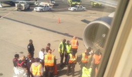 Damaged fan blades are visible in Delta 1063's right engine. (Photo by Grant Cardone, via Twitter)