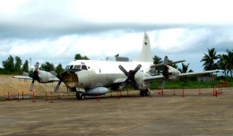 The damaged US Navy Lockheed EP-3 that landed on Hainan Island after a collision with a Chinese Shenyang J-8 interceptor. (Photo by Lockheed Martin)