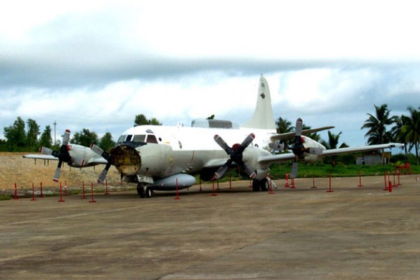 The damaged US Navy Lockheed EP-3 that landed on Hainan Island after a collision with a Chinese Shenyang J-8 interceptor. (Photo by Lockheed Martin)