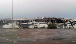 A collapsed building at the Spirit AeroSystems complex in Wichita. (Photo by KWCH12, via Twitter)