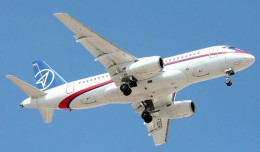 Sukhoi Superjet 100 97004, the accident aircraft, is seen here flying hot weather/high altitude trials in Mexico. (Photo by Andre Austin Du-Pont Rocha/Mexico Air Spotters M.A.S.)