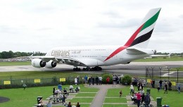 The incident aircraft, Emirates Airbus A380 A6-ADD, is seen taxiing at Manchester, England. (Photo by MCPCShowcaseHD)
