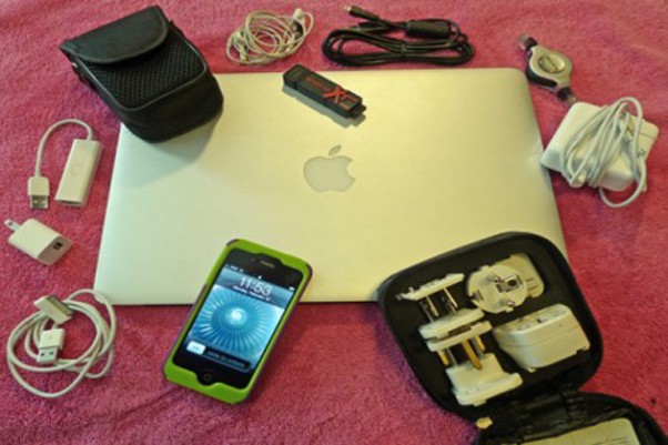 Patrick Smith's traveling bag of gizmos and gadgets. (Photo by Patrick Smith)