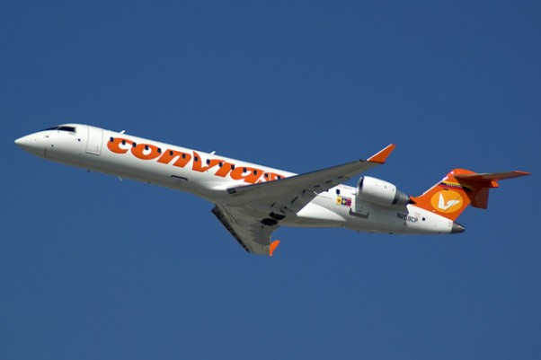 A new Conviasa Bombardier CRJ-700 delivery flight enroute to Caracas from Fort Lauderdale. (Photo by Mark Lawrence)