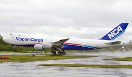 A Nippon Cargo Airlines Boeing 747-8 Freighter takes off from Paine Field in Everett, Wash. (Photo by Boeing/Tim Stake)