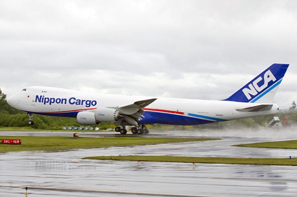 A Nippon Cargo Airlines Boeing 747-8 Freighter takes off from Paine Field in Everett, Wash. (Photo by Boeing/Tim Stake)