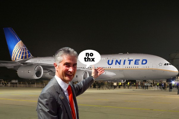 United CEO Jeff Smisek says no to the A380. (Composite by Matt Molnar)