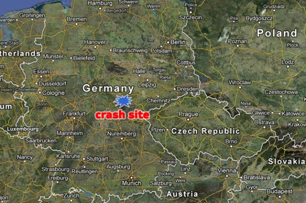 Site of the plane crash near Coburg, Germany. (Map by Google/Matt Molnar)