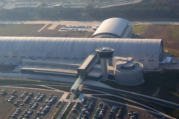Aerial view of the Smithsonian National Air and Space Museum Steven F. Udvar-Hazy Center.