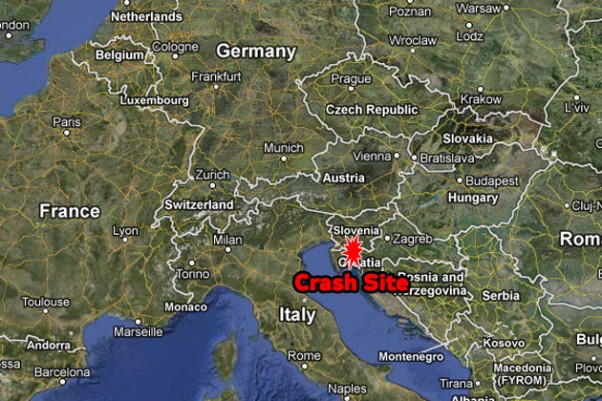 The balloon went down south of Ljubljana, Slovenia. (Map by NYCAviation/Google Maps)