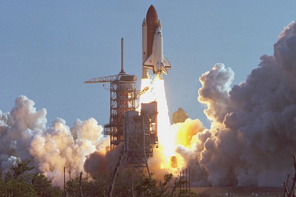 First launch of Space Shuttle Discovery, Mission STS-41-D. (Photo by NASA)