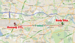 The stowaway's body landed about 7 miles east of Heathrow's Runway 27L. (Map by NYCAviation/Google Maps)