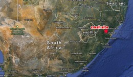 The Beechcraft hit a mountain about 40 miles northwest of Durban, South Africa. (Map by NYCAviation/Google Maps)