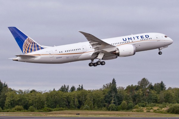 First United Airlines Boeing 787-8 Dreamliner (N20904) takes off on a test flight. (Photo by Boeing)