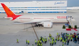 The first Boeing aircraft ever built in South Carolina, Air India's Boeing 787-8 Dreamliner VT-ANI is seen off by a legion of Boeing employees. (Photo by Boeing)