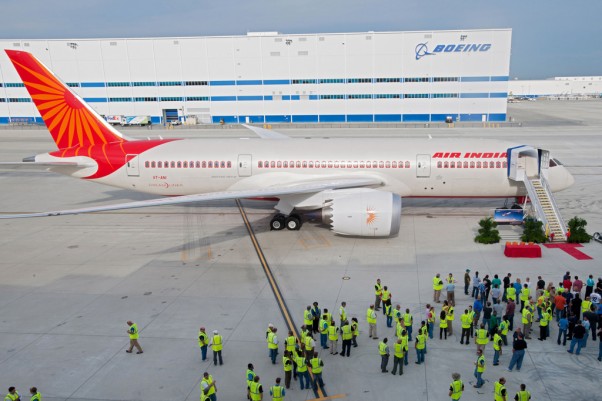 The first Boeing aircraft ever built in South Carolina, Air India's Boeing 787-8 Dreamliner VT-ANI is seen off by a legion of Boeing employees. (Photo by Boeing)