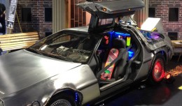 The LiveTV display included a "Back to the Future" DeLorean. (Photo by Jason Rabinowitz)
