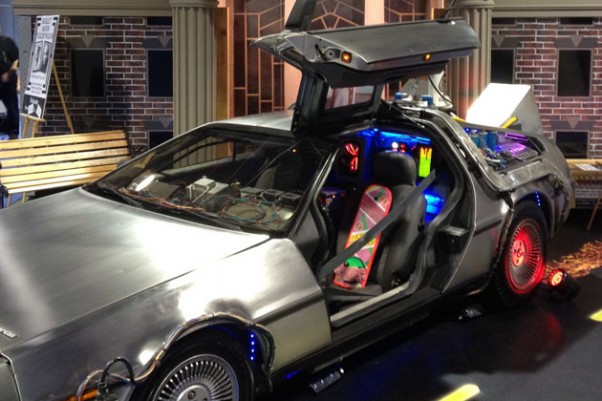 The LiveTV display included a "Back to the Future" DeLorean. (Photo by Jason Rabinowitz)