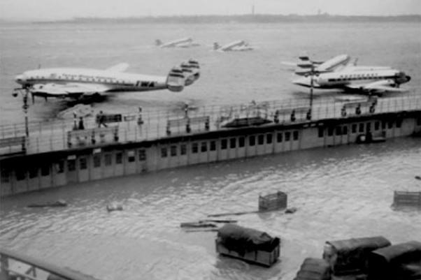 LaGuardia Airport was severely flooded by a Nor'easter on November 25, 1950. (Photo by Queens Borough Public Library)