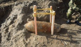 Unexploded bomb found at Sendai Airport. (Photo by Sendai Airport Office)