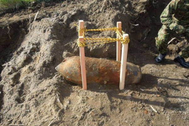 Unexploded bomb found at Sendai Airport. (Photo by Sendai Airport Office)