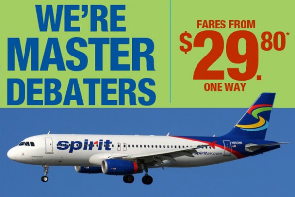 Spirit email ad (top) and a Spirit Airbus A320 (bottom). (Composite by NYCAviation)