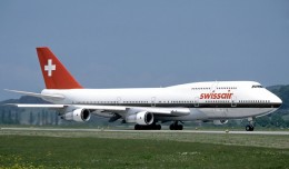 A Swissair Boeing 747-300 at Zurich. (Photo by Eduard Marmet via Wikipedia)