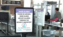 This TSA sign about snow globes is no longer true, but there are still restrictions. (Photo by Scott Beale via Flickr, CC-BY-NC-ND)
