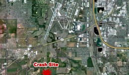 The crash site was about 2.5 miles southwest of Wichita Mid-Continent Airport. (Map by NYCAviation/Google Maps)