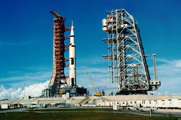 A Saturn V rocket awaits its launch from pad 39A on the Apollo 11 moon mission. (Photo by NASA)