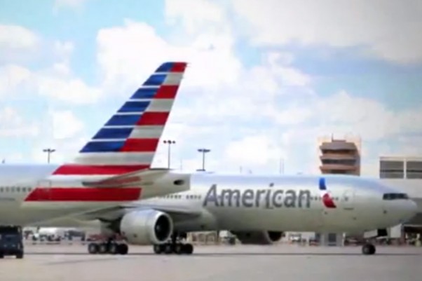 Some (renderings of) newly painted American jets rolling around an airport. (Screengrab from AA video)