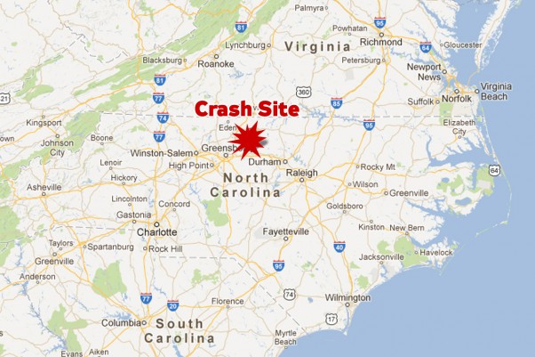 The crash site was about 5 miles north of Burlington-Alamance Regional Airport, from which the plane had departed a few minutes earlier. (Map by NYCAviation/Google Maps)
